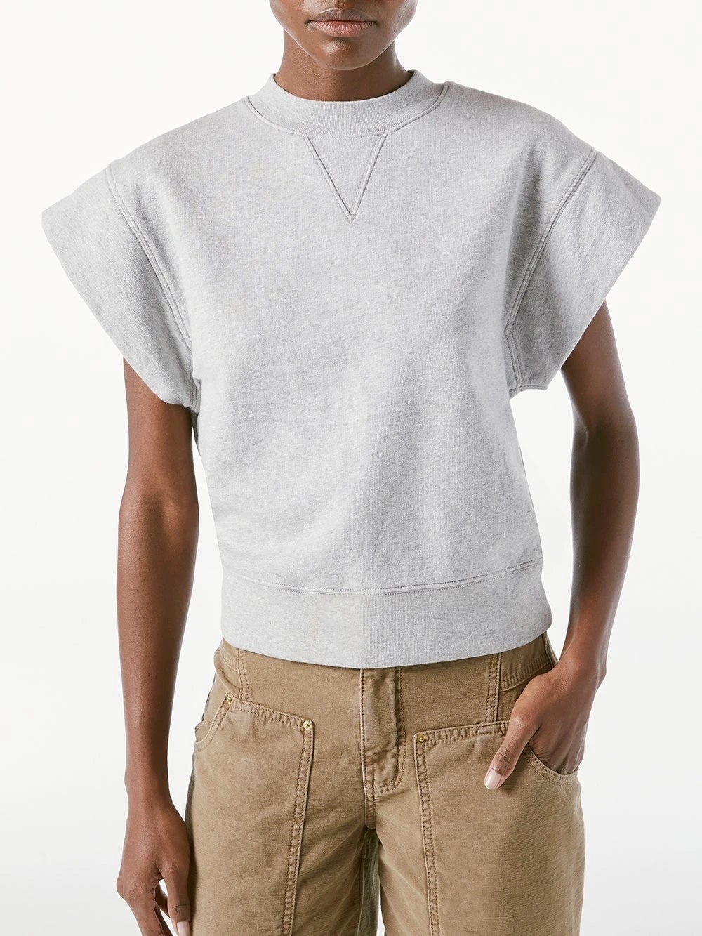 Frame Oversized Muscle Crew in Gris Heather Size Small
